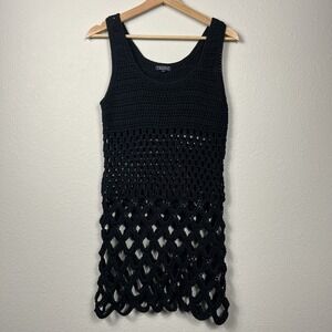 Vintage Crochet Boho Dress Cover Up Size L Sleeveless Open Knit Festival Layer